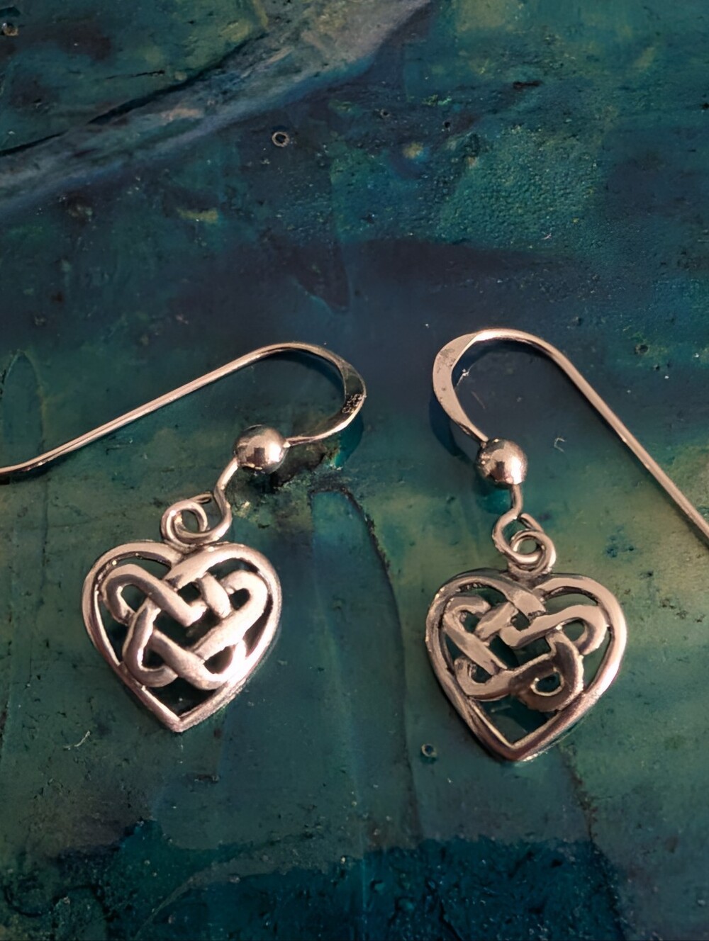 Sterling Silver Celtic Heart Drop Earrings - Silver - Picture 2 of 8